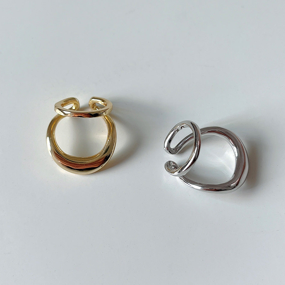 925 Sterling Silver Women Japanese / Korean Double Circle Silver Electroplating Clip On Earrings