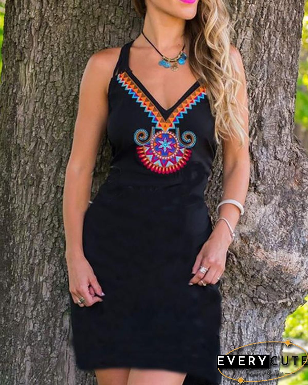 Spaghetti-Strap Printed Casual Cotton-Blend Dresses