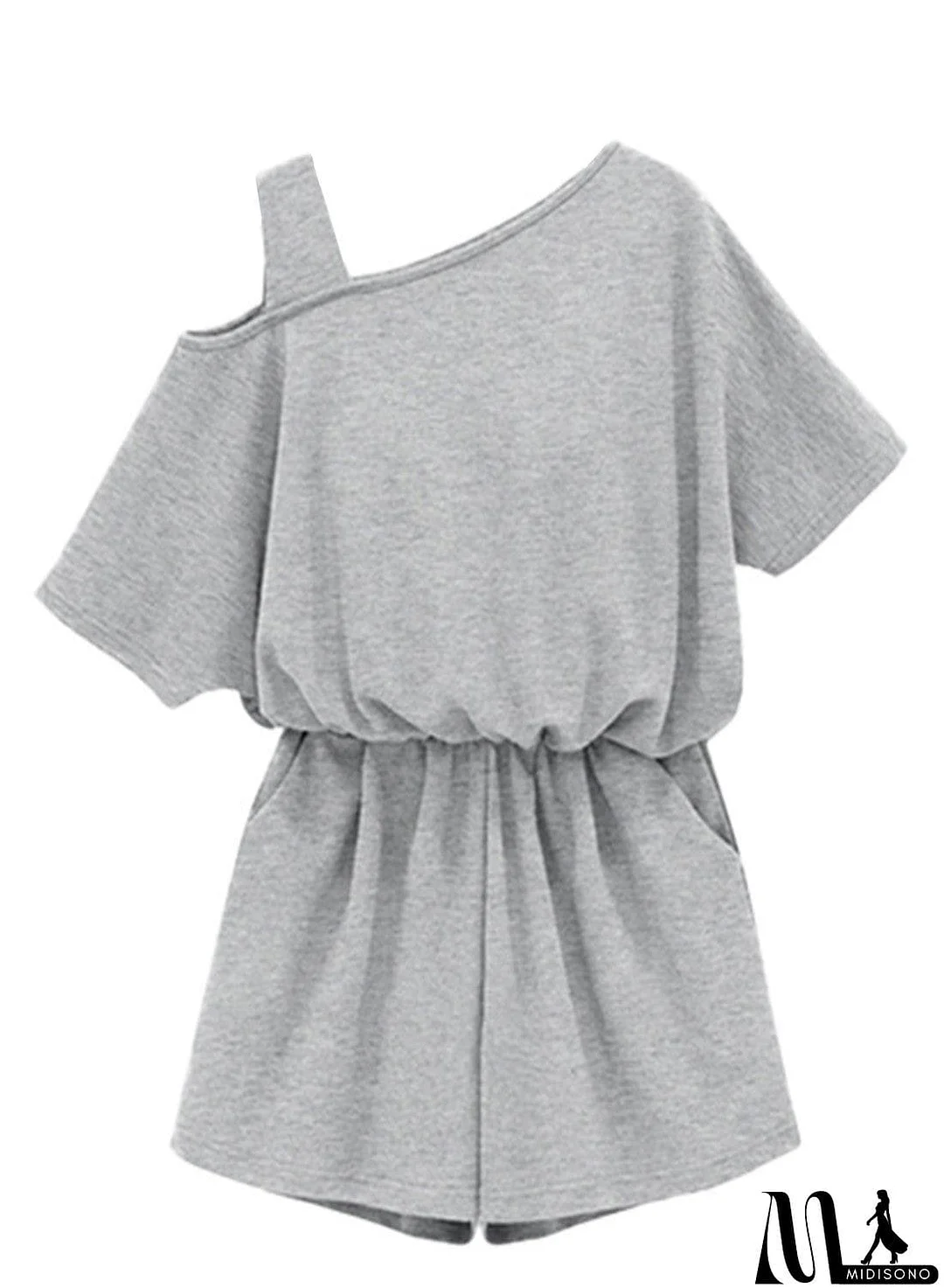 MidiSono - off One Shoulder Short Sleeve Solid Romper