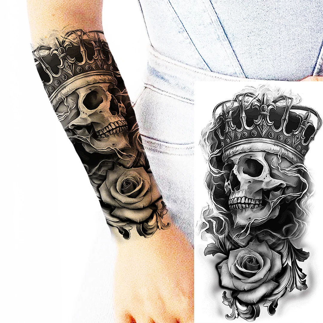 Sdrawing Rose Flower Temporary Tattoos For Women Adults Realistic Vampire Wolf Scary Snake Crown Fake Tattoo Sticker Arm Tatoos