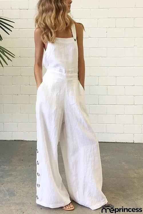 Side Button Wide Leg Slip Jumpsuits