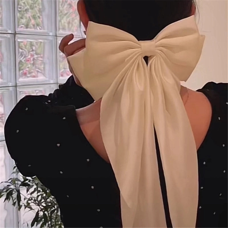 Sweet Cute Long Ribbon Double Bows Satin Hairpin