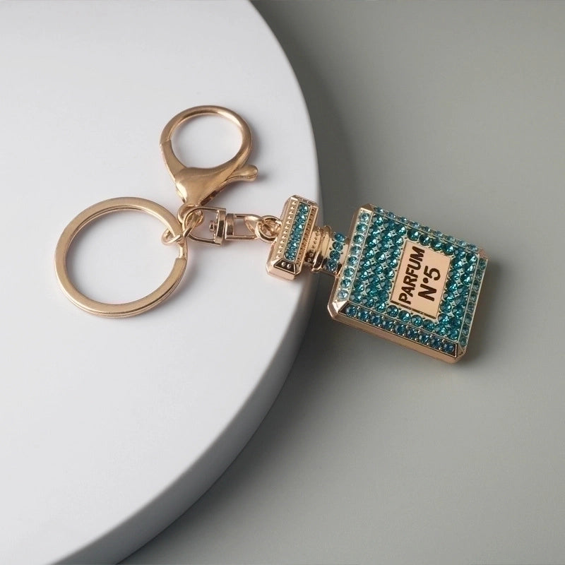 Fashion Perfume Bottle Alloy Inlay Rhinestones Women’s Bag Pendant Keychain 1 Piece