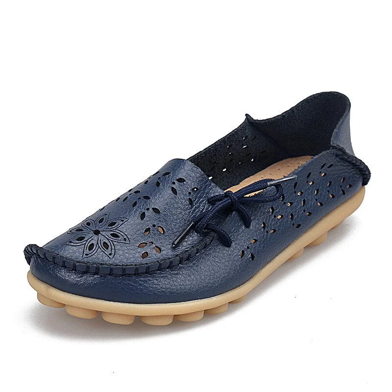 KUIDFAR Women Flats Shoes New Moccasins Lady Genuine Leather Footwear Mother Loafes Flower Shoes Woman Soft Sole Ballet 43 Size
