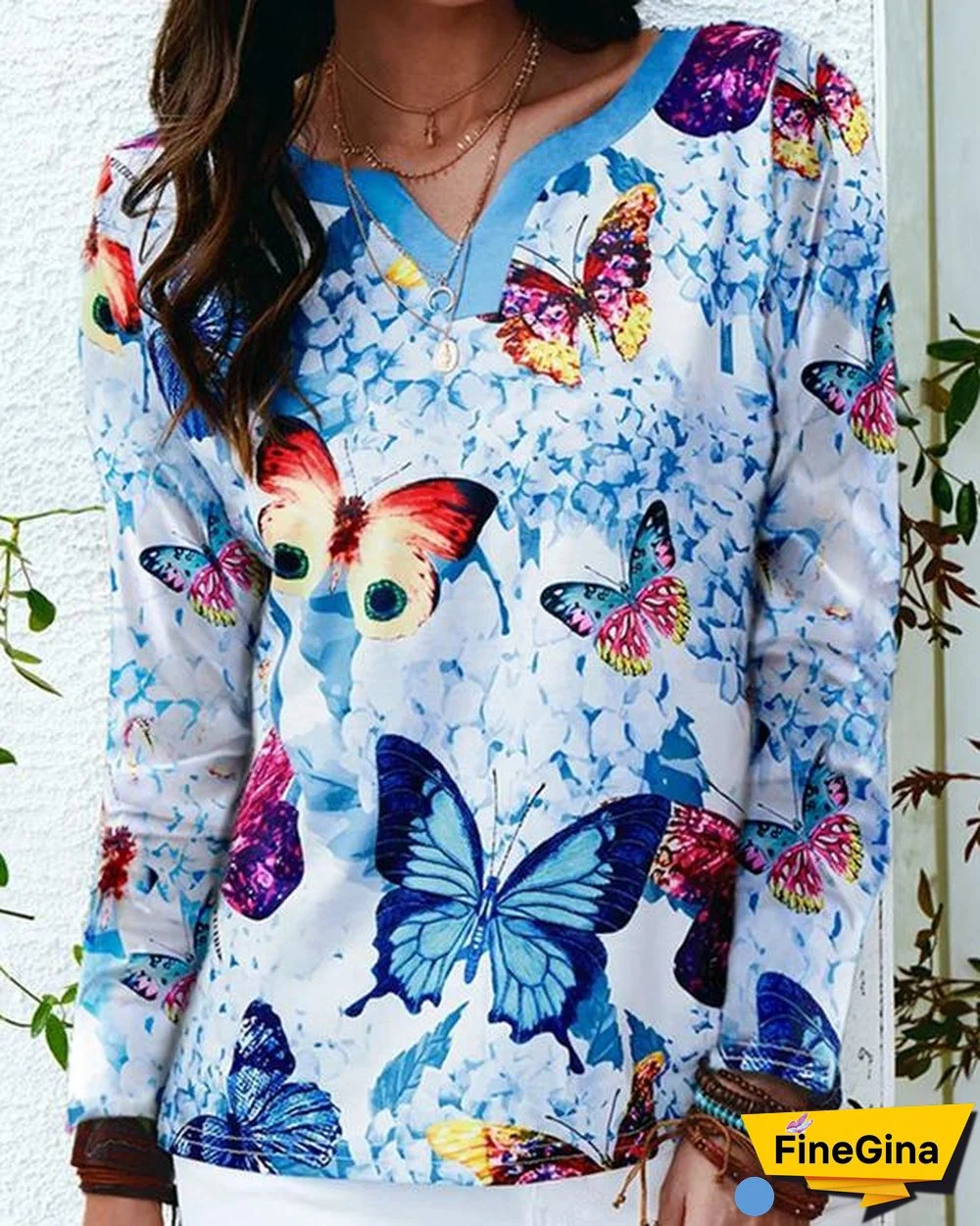 Casual Loose Digital Print Plus Size Fall Top