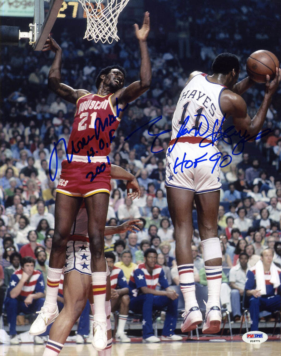 Moses Malone Elvin Hayes SIGNED 11x14 Photo Poster painting + HOF Bullets PSA/DNA AUTOGRAPHED