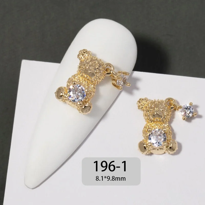 2 Pc Of Quality Luxury Zircon Butterfly Bear Crystal Diamond Nail Alloy Gold Nail Art Decoration Fashion Chain Tassel  Jewelry