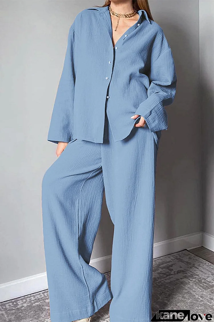 Casual Simplicity Solid Turndown Collar Long Sleeve Two Pieces