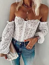 Lace Underwired Puff Sleeves Off-The-Shoulder Shirt Tops