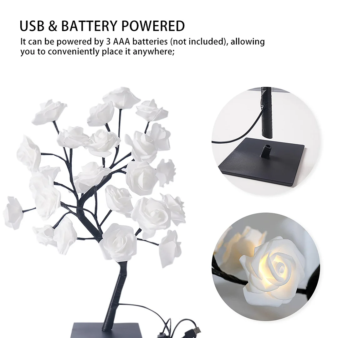 Table Flower Tree Rose Lamp Fairy Bonsai Tree Desk Light for Women (White)