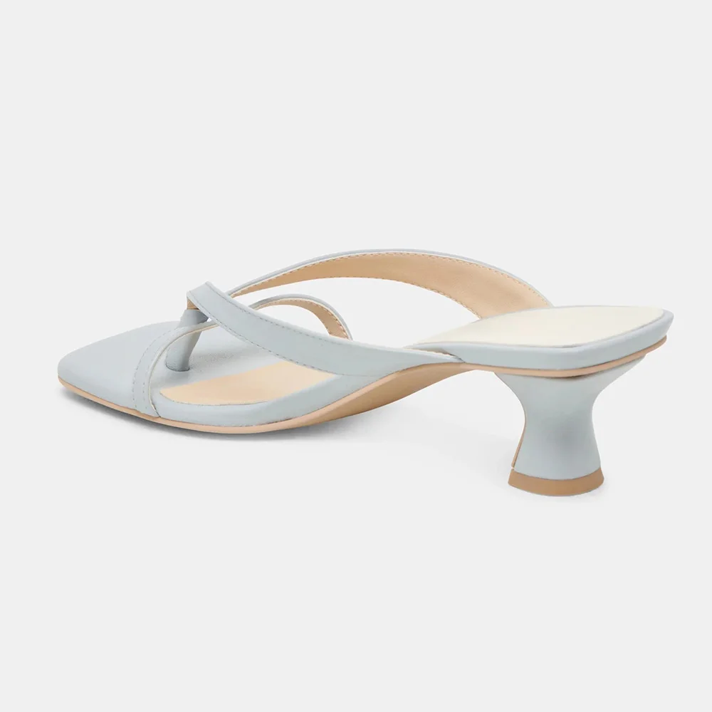 Light Blue Vegan Leather Open Square Toe Low Heel Sandals By YDN