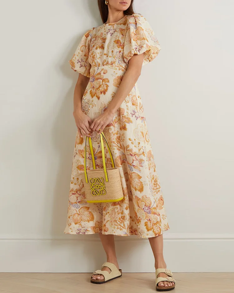 Philomena Floral-Print Linen Midi Dress