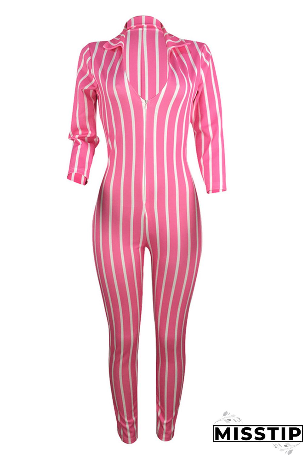 Orange Sexy Striped zipper Long Sleeve V Neck