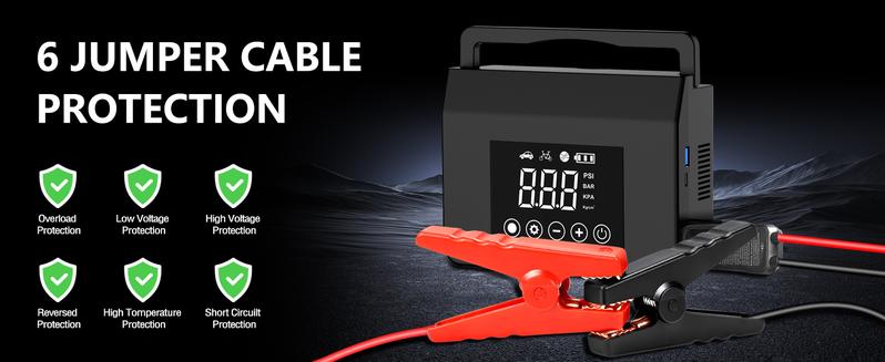 Product Introduction of 【Hieha】Portable Car Jump Starter with Air Compressor,4000A Car Battery Jump Starter (ALL Gas/7.0L Diesel) with 150PSI Tire Inflator, 12V Car Battery Jump Power,15000mAh Power Bank With LED Light 0