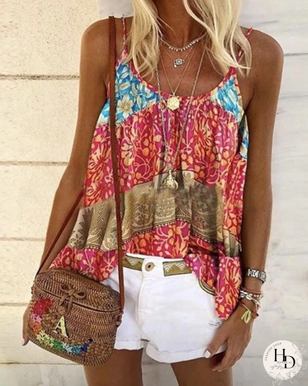 Floral Print Bohemia Crew Neck Plus Size Tank Tops