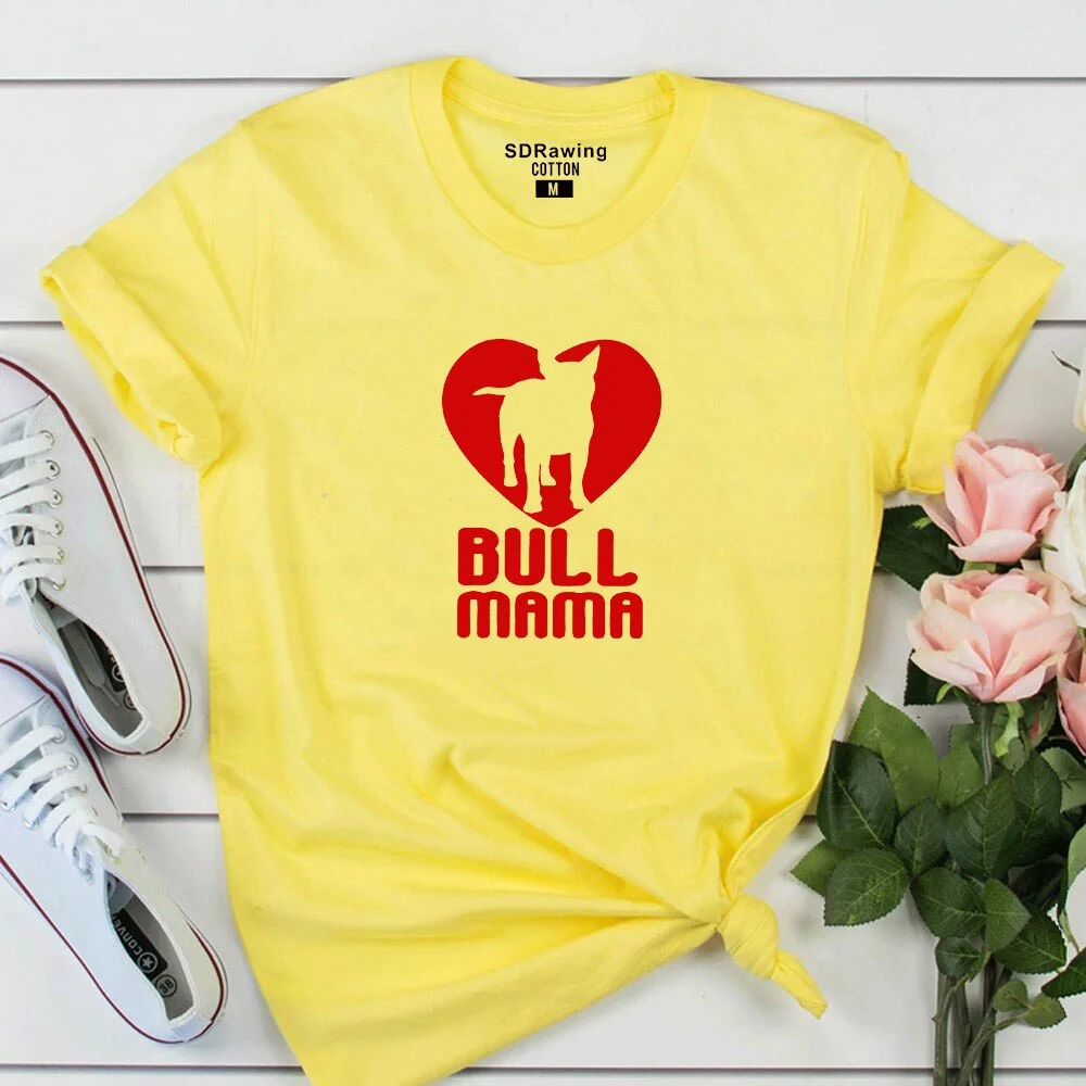 Women's Bull Terrier T-shirt Bull Mama hand print shirt Bullterrier lover gift idea Psiakrew womens T-shirt cotton tops tees