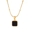 Square Black & Golden Pendant Necklace