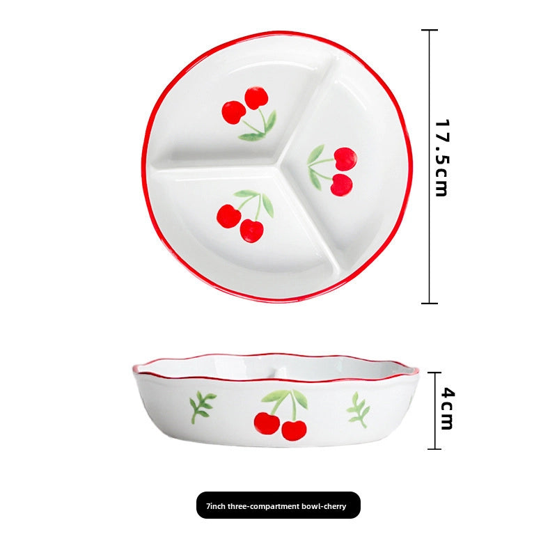 Ceramic Compartment Deep Bowl With Lid Sealed Partition Bowl Heat-resistant Microwave Oven Special Three-compartment Bowl Plate Snack Lunch Box