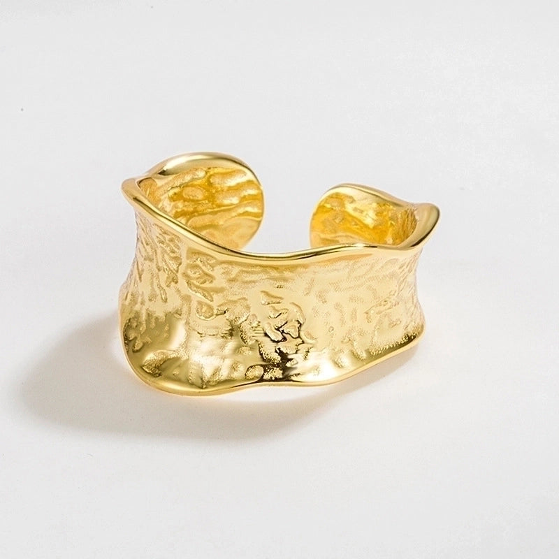 18K Gold Plated Silver Plated 925 Sterling Silver Irregular Solid Color Wide Band Rings Open Rings Rings