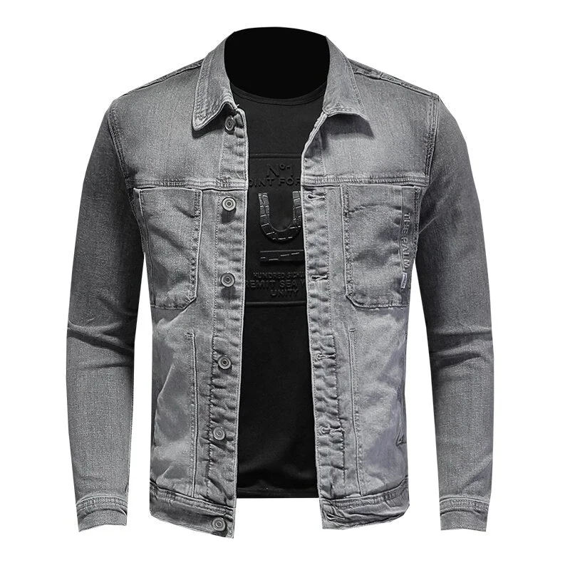 Huiketi Denim Jacket Men Cotton Turn Down Collar Casual Mens Denim Coat Slim Fit Motocycle Jean Outerwear Single Breasted Jacket 1007