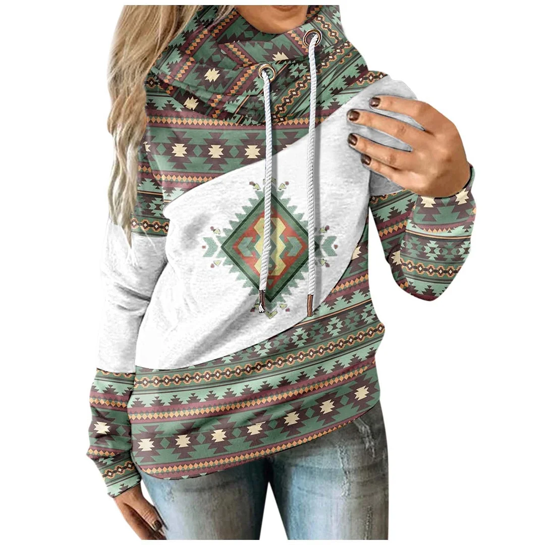 UForever21 Vintage Sweatshirt Womens Hooded Patchwork Christmas Print Fashion Turtleneck Contrast Soft Sweatshirt Толстовка С Принтом