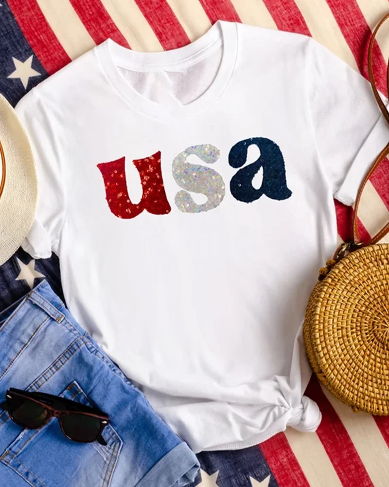 USA Personalized Print Ladies Short Sleeve T-Shirt