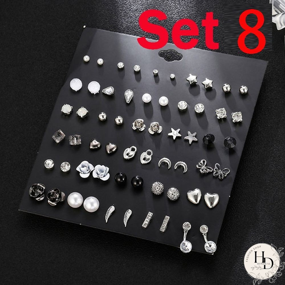Pairs Flower Womens Earrings Set Pearl Crystal Stud Boho Geometric Tassel For Women