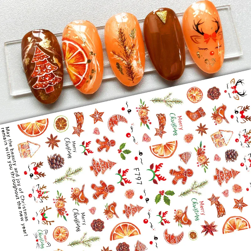 Churchf 1pcs Autumn Winter Nail Sticker Robin Snow Flower New Year Halloween Christmas 3D Decals Nail Art Design Decor Accessories-Nail Inspo