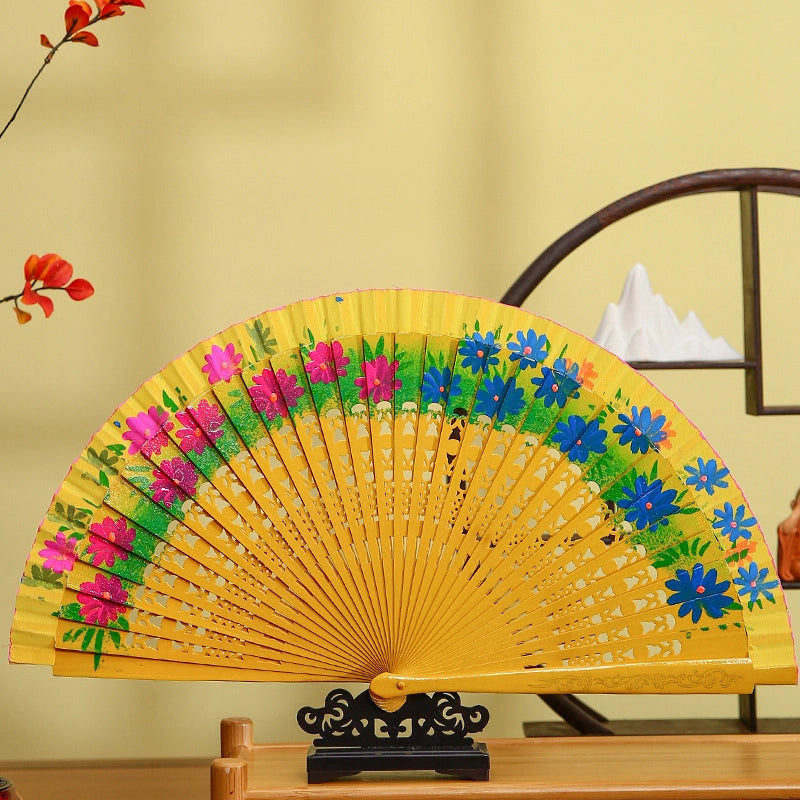 Handmade Painted Fan Classical Folding Fan European Style Spanish Wooden Fan Cheongsam Matching Fan Chinese Ancient Style Folding Fan