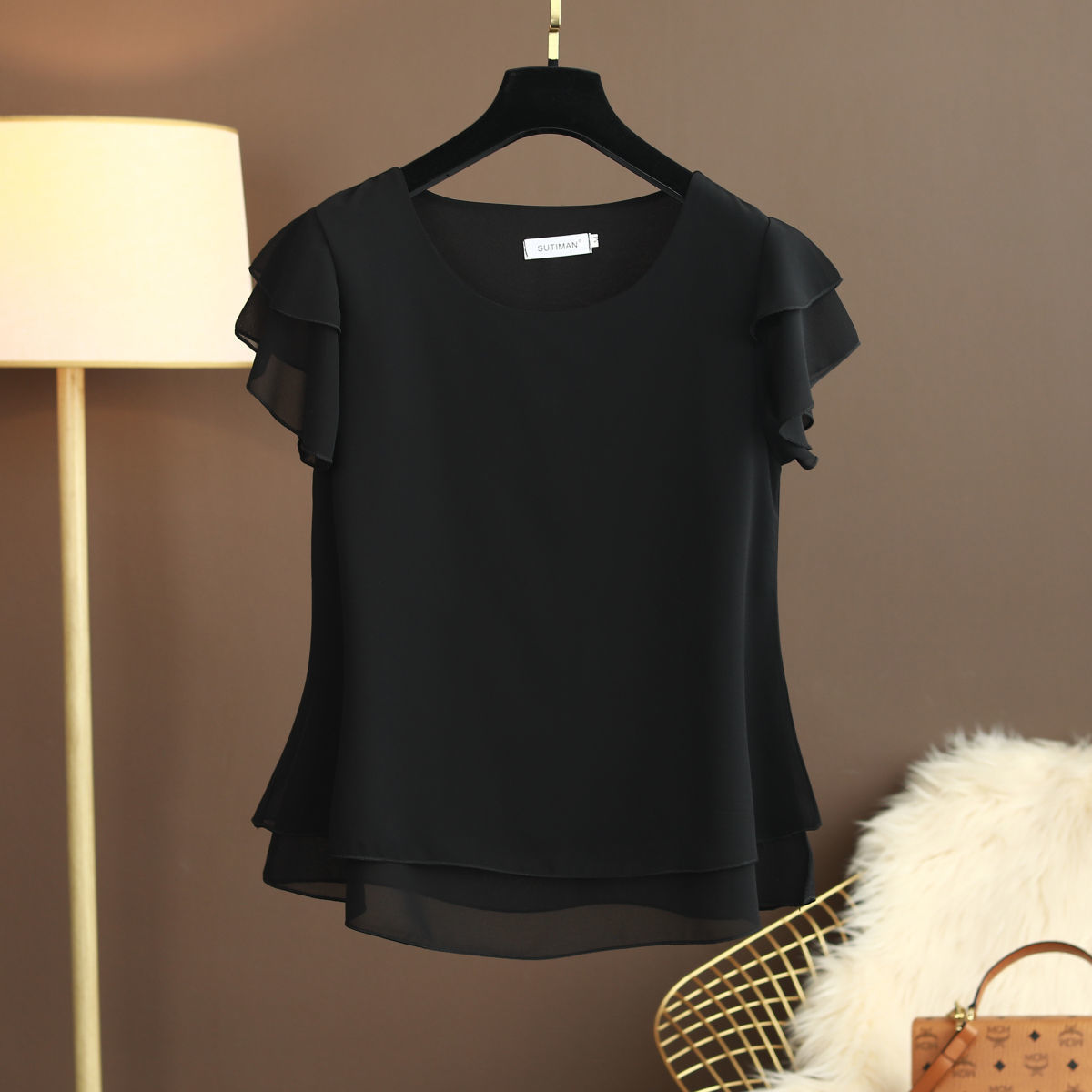 Ballifyex New Summer Women Blouse Loose O-Neck Chiffon Shirt Female Short Sleeve Blouse Oversized 6XL Shirts womens tops and blouses Top