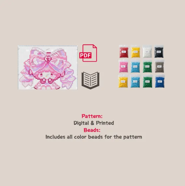 Glitter Pink Lamb Pixel Pattern Fuse Bead Kit  | Cute DIY Fuse 2388 Beads Set