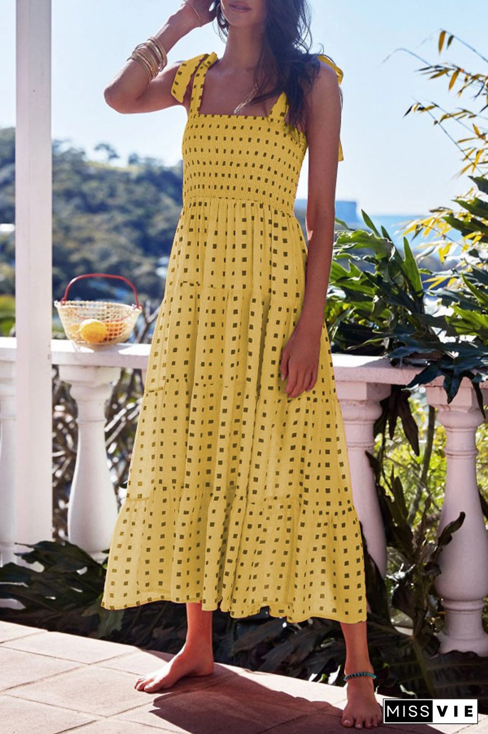 Fashion Street Dot Patchwork Spaghetti Strap Printed Dresses