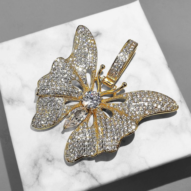 Iced Out Butterfly Micro Paved CZ 54*55MM Pendant Necklace