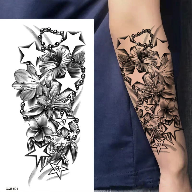 Sdrawing Forest Tattoo Sticker for Men Women Tiger Wolf Death Skull Temporary Tattoo Fake Henna Skeleton King Animal Tatoo Pattern