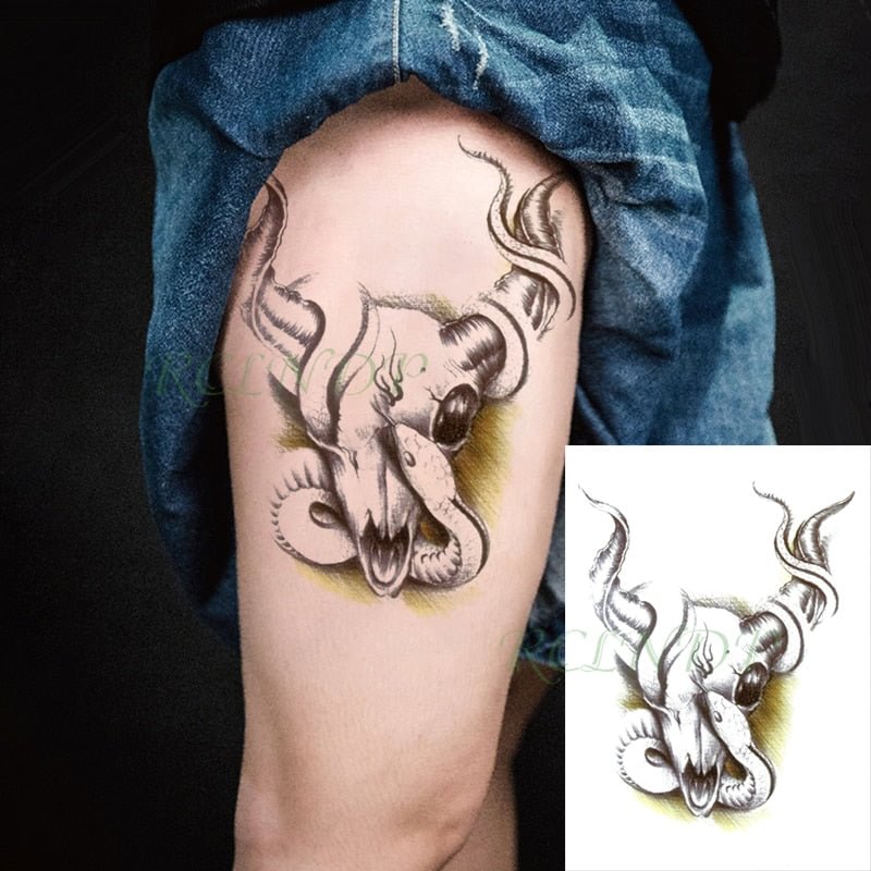 Waterproof Temporary Tattoo Sticker Snake Animal Skull Head Horn Fake Tatto Flash Tatoo Back Leg Art for Women Men