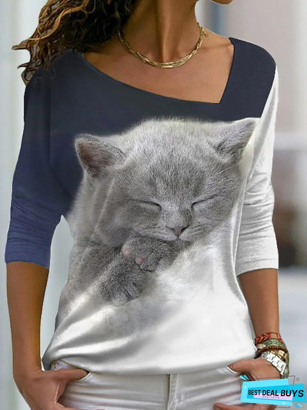 Casual Cat Loose Jersey T-Shirt