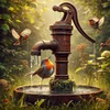 Wasserbrunnen Vogel - runder Bohrer Diamantmalerei - 30*30cm