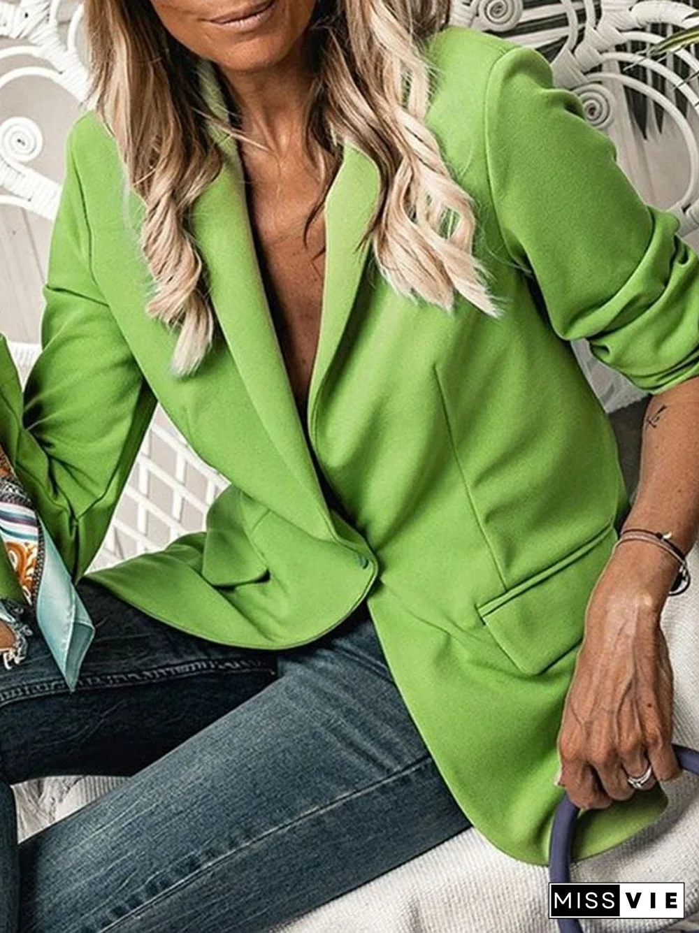 Fashionable Commuter All-Match Solid Color Long-Sleeved Suit Jacket