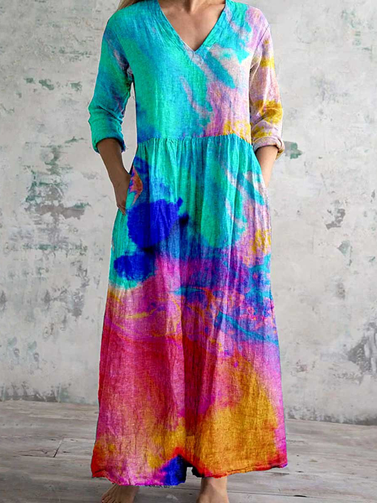 Comstylish Rainbow Gradient Print Loose Midi Dress