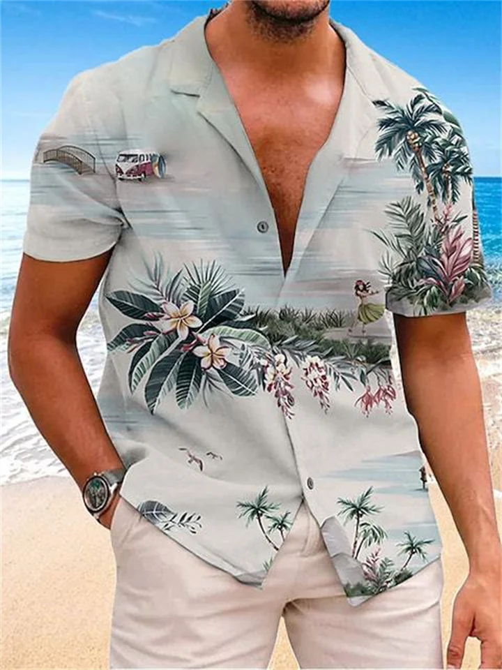 Hawaii Short Sleeve Lapel Shirt Gray Green Blue Yellow S M L XL 2XL 3XL 4XL 5XL