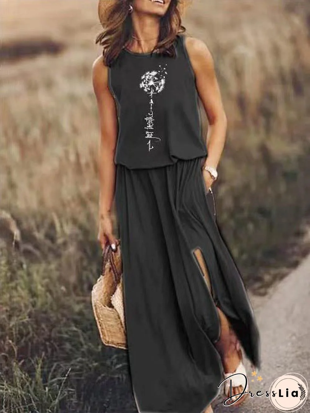 Women'S Dresses Dandelion Crew Neck Sleeveless Slit Dress