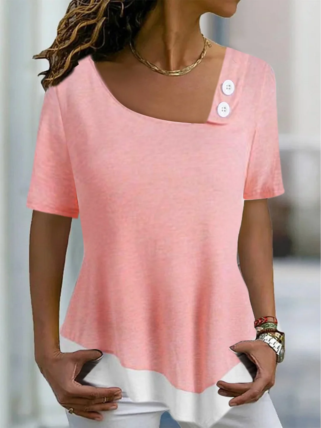 Women's Holiday Weekend Casual Plain Asymmetrical Short Sleeve Neckline Loose T-Shirt
