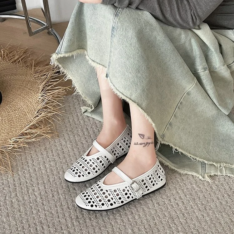 Yyvonne New French Hollow Ballet Shoes Flats With A Shallow Mouth Mary Jane Shoes Women's Niche Design Single Shoes