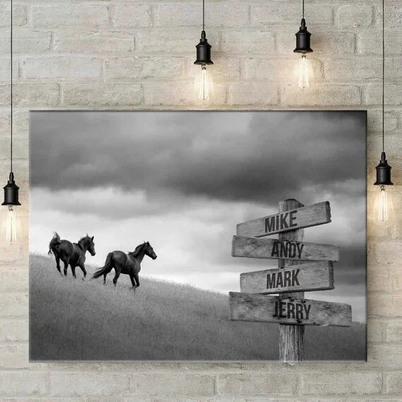 Personalized Horses Multi-Name Custom Canvas, Father's Day Wall Art Personalized Canvas, Personalized Gift for Father's day, Family Names Custom Gift Canvas