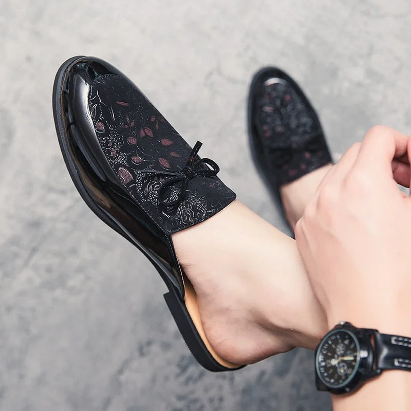 Summer Men Shoes Black Men Half Slippers High Quality Men Leather Casual Shoes Loafers Flip Flops Lightweight Soft Flats Shoes