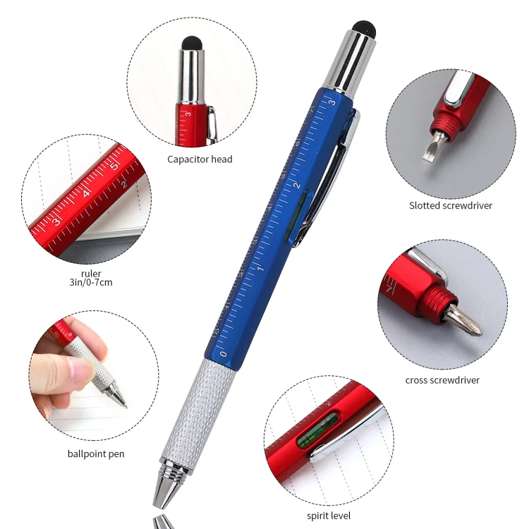 Journalsay 1 Pc Multifunctional Six-in-one Scale Tool Pen Plastic Ballpoint Pen Screwdriver