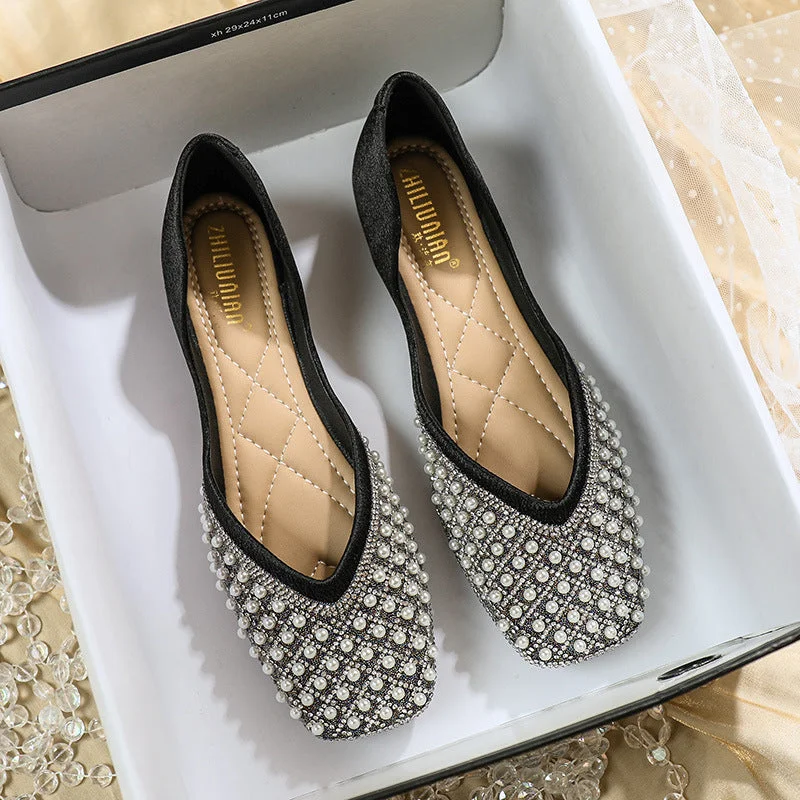 Women's Rhinestone Flats Fashion Sequin Wedding Shoes Comfortable Slip-on Ballet Flats Low Heel Dress Shoes