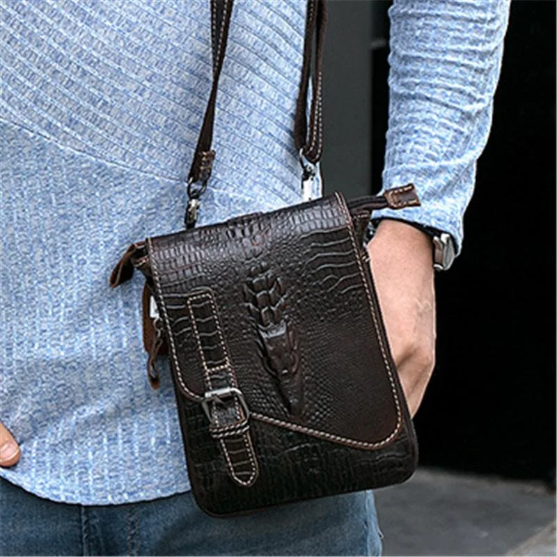 Mens Casual Crocodile Pattern Leather Crossbody Bags