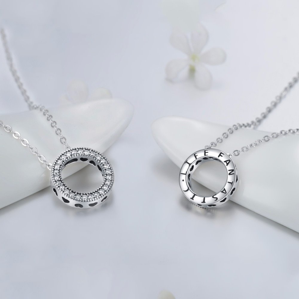 Romantic Real 925 Sterling Silver Fashion Round Hearts Necklace
