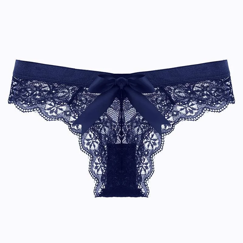 Brownm Sexy Lace Trousers Female Transparent Hollow Sex Fun Sports Low-Rise Without Scars Ladies Trousers Bow